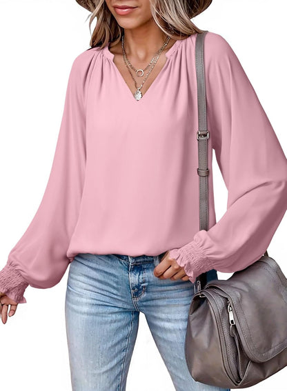 Womens Blouses Dressy Casual Flowy Boho Tops V Neck Long Sleeve Shirts