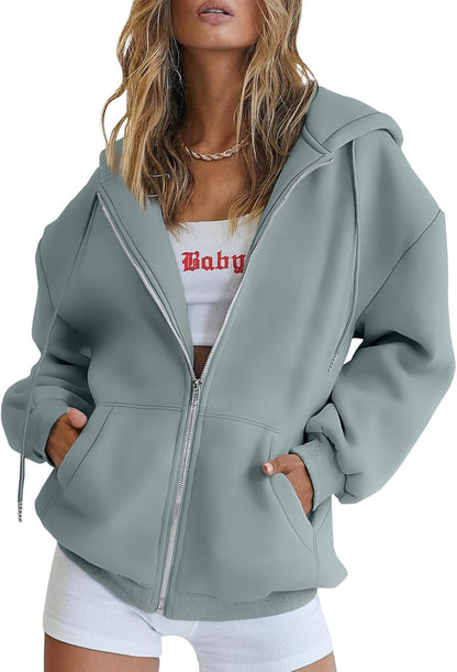 Womens Zip up Hoodies Oversized Sweatshirts Fall Fashion Spring Outfits Casual Jackets 2026 Winter Clothes