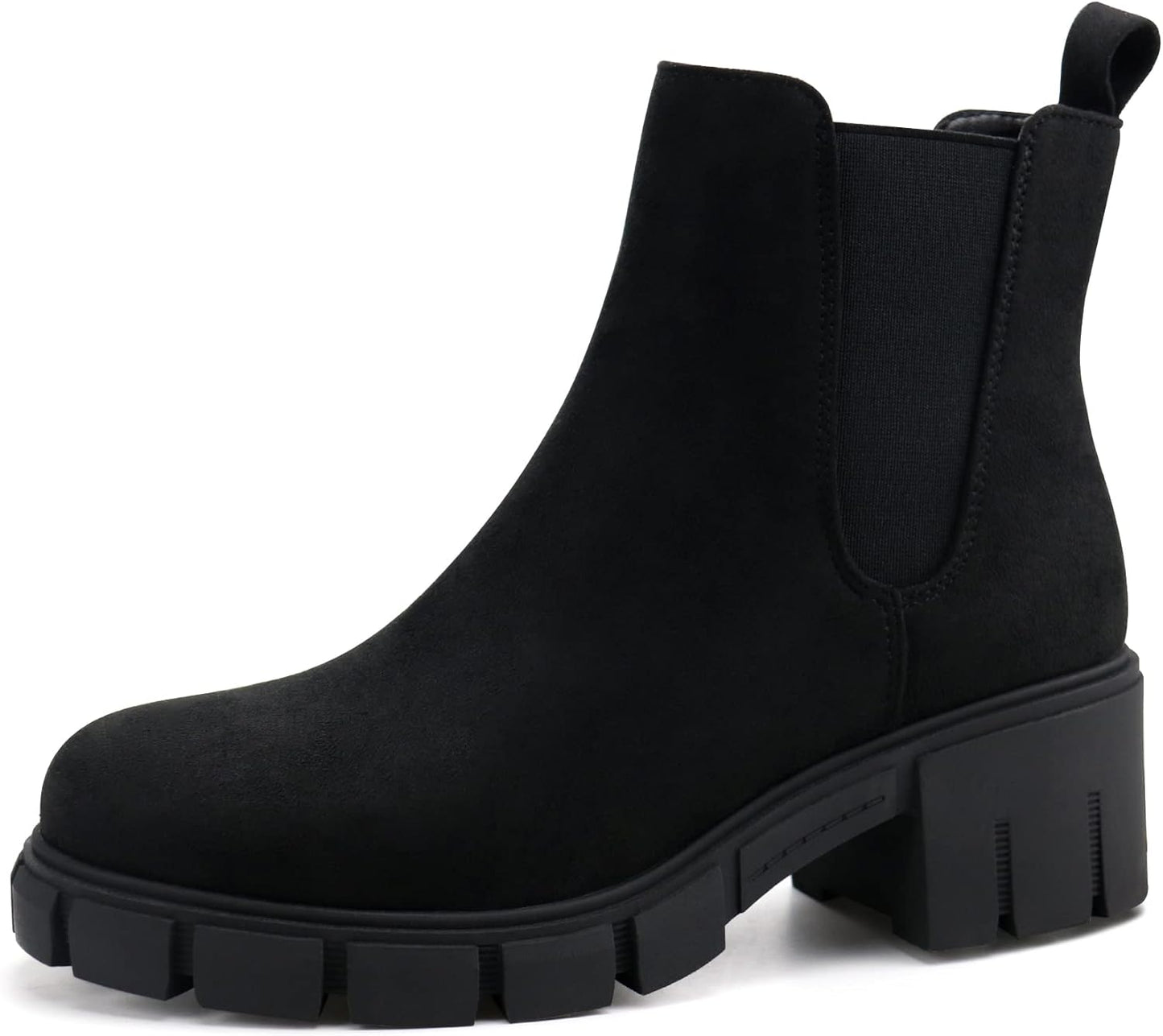 Women Platform Ankle Boots Elastic Chelsea Boots Mid Heel Slip on Booties