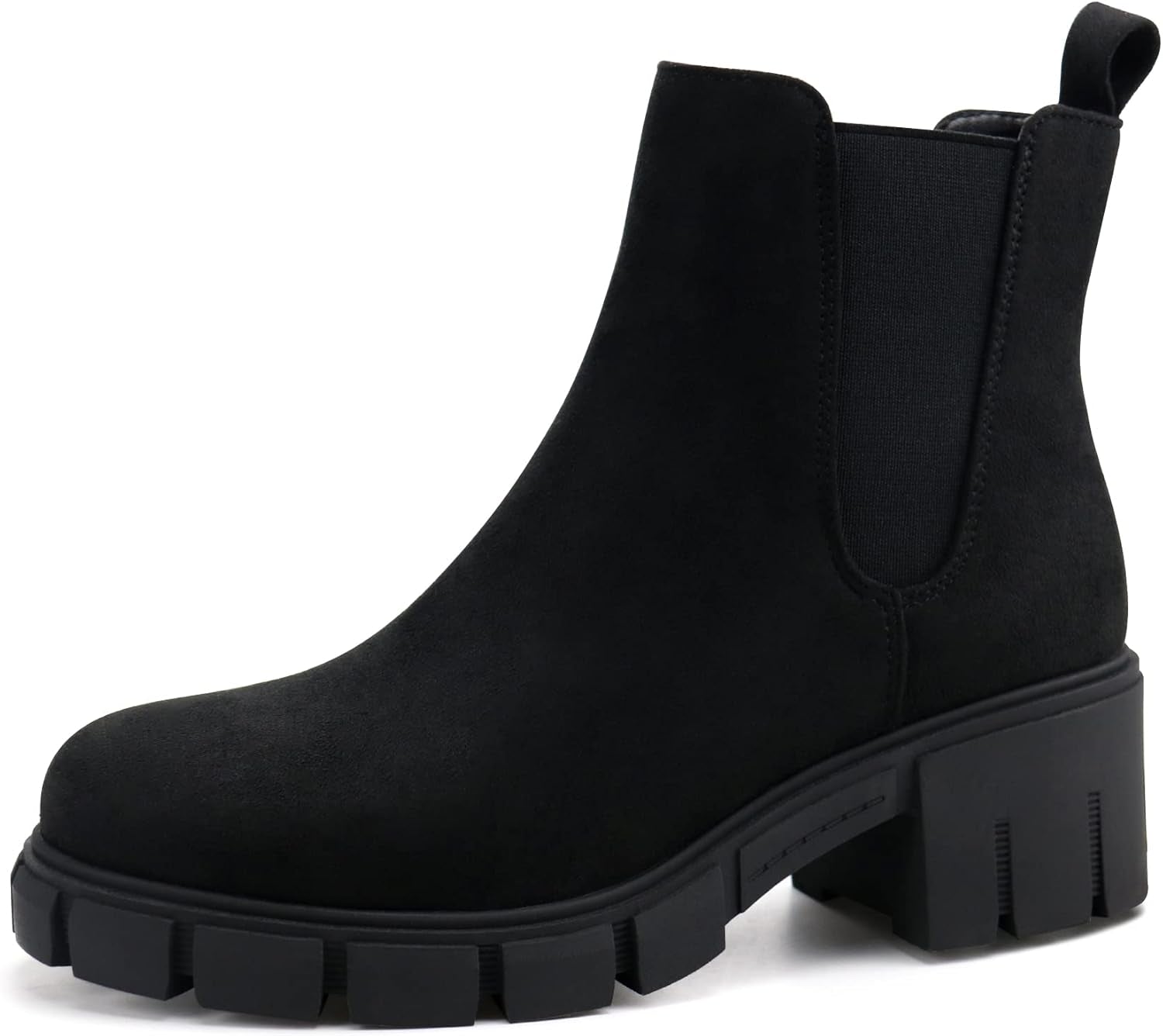 Women Platform Ankle Boots Elastic Chelsea Boots Mid Heel Slip on Booties