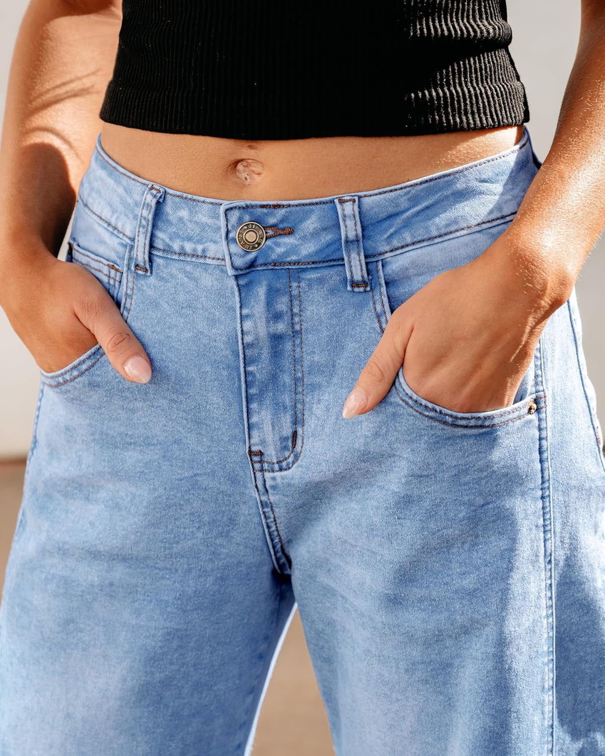 Barrel Jeans for Women Trendy High Waisted Wide Leg Baggy Cropped Relax Fit Stretch Denim Trouser Ankle Pants