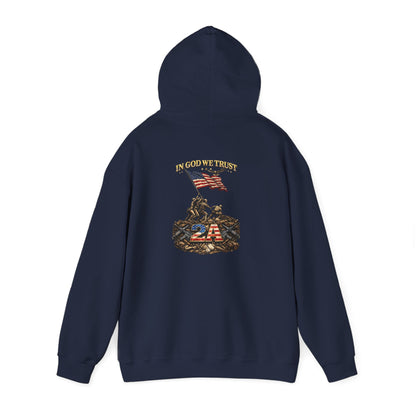 Unisex Heavy Blend Iwo Jima Flag Raising Hooded Sweatshirt | Patriotic Marines Apparel