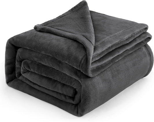 Gentlesoft Fleece Blankets Queen Size Dark Grey - Bed Blanket Soft Lightweight Plush Fuzzy Cozy Luxury Microfiber, 90X90 Inches