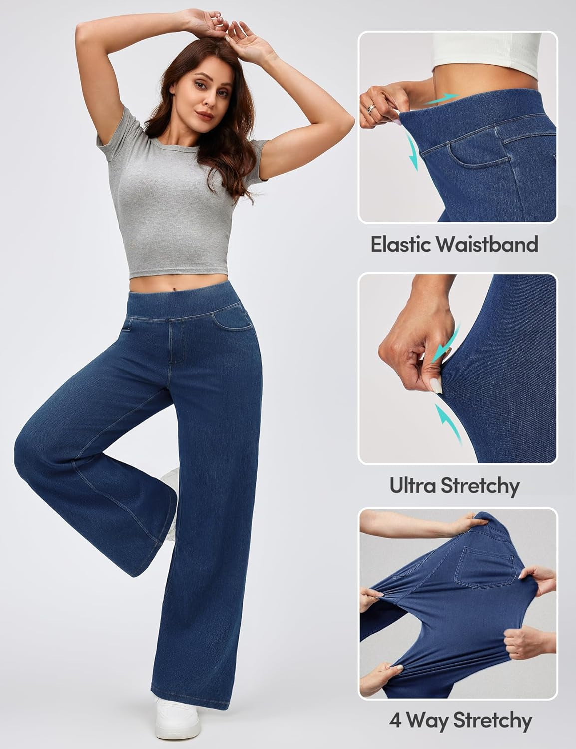 Wide Leg Jeans Woman High Waisted Pull on Baggy Jeans for Women Stretchy Trendy Womens Jean Straight Casual Denim Pants