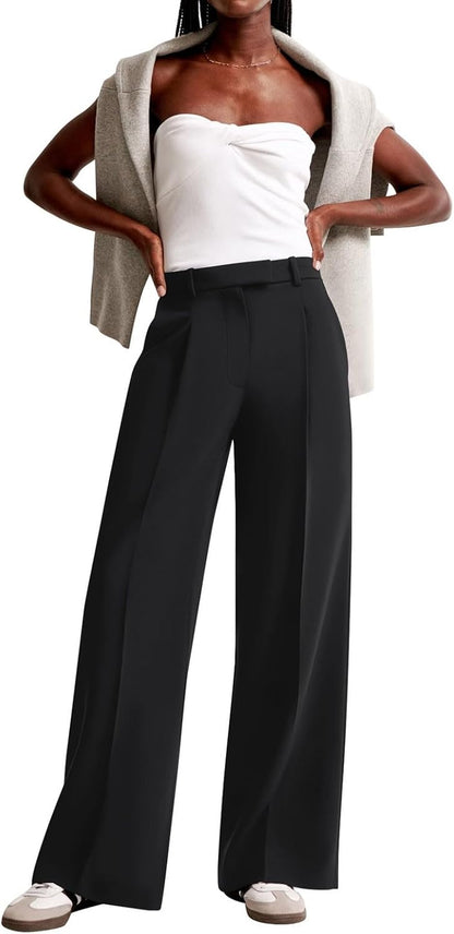 Women Wide Leg Pants High Waisted Business Casual Work Trousers Dressy Pants with Pockets
