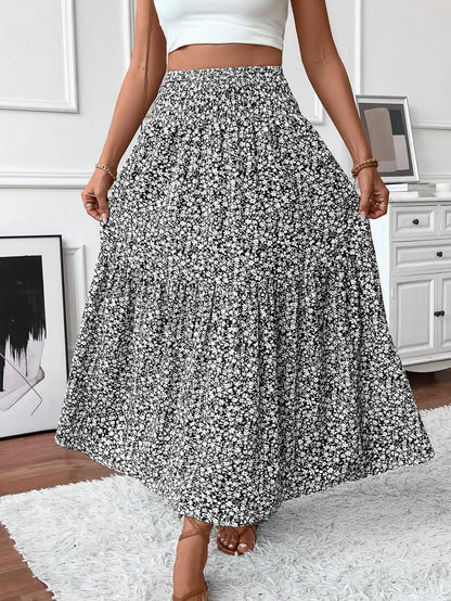 Women'S Smocked High Waist Maxi Skirt Casual Boho Long Skirts with Pockets