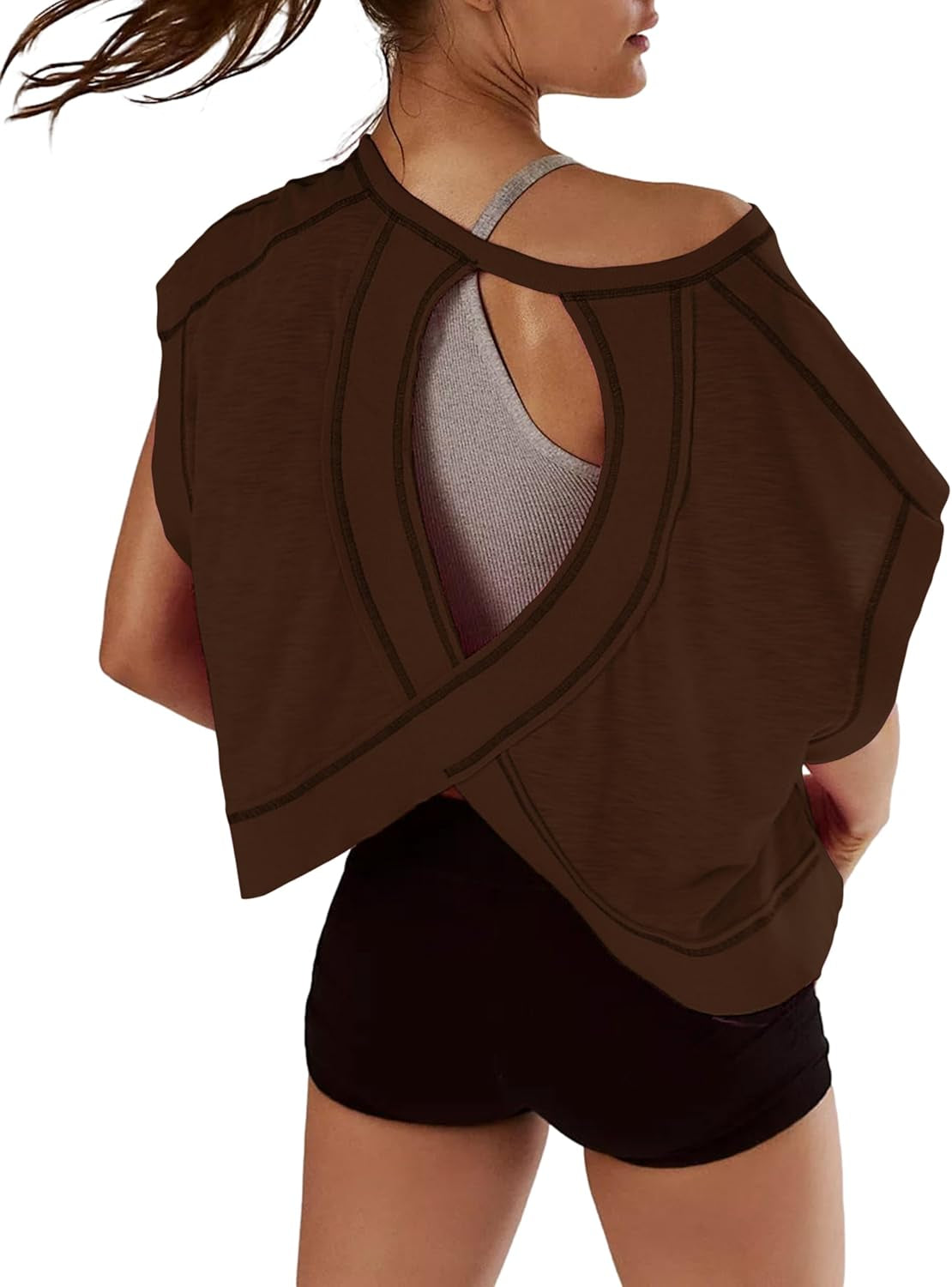 Women Short Sleeve Workout Shirts Open Back Tops Casual Yoga Y2K Athletic Gym Slouchy Crop Running Tees