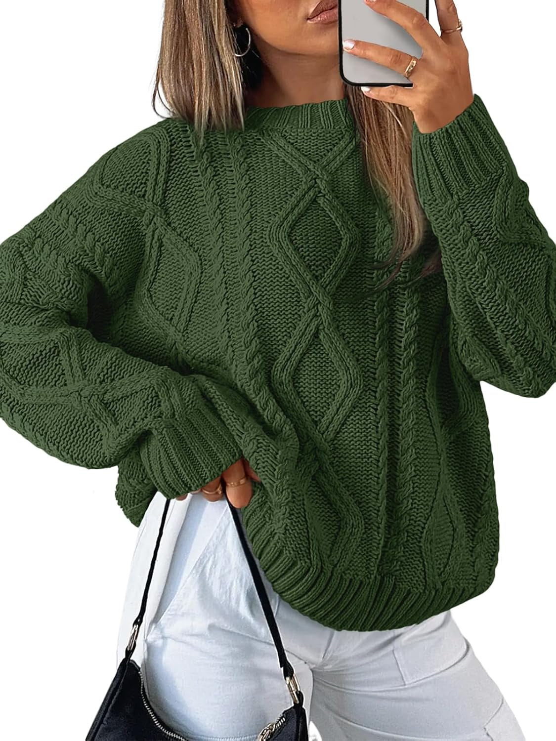 Women'S Oversized Cable Knit Crewneck Sweaters