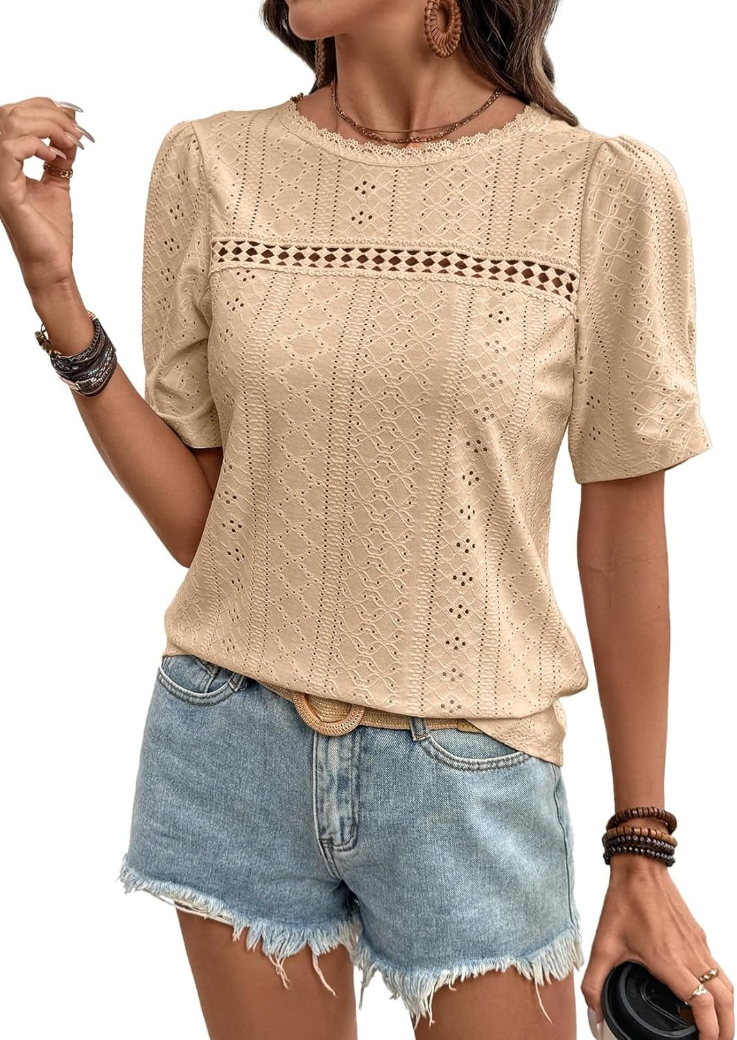 Women'S Shirts Casual 2026 Beach Hollow Out Trendy Casual Summer Tops Vacation Blouses