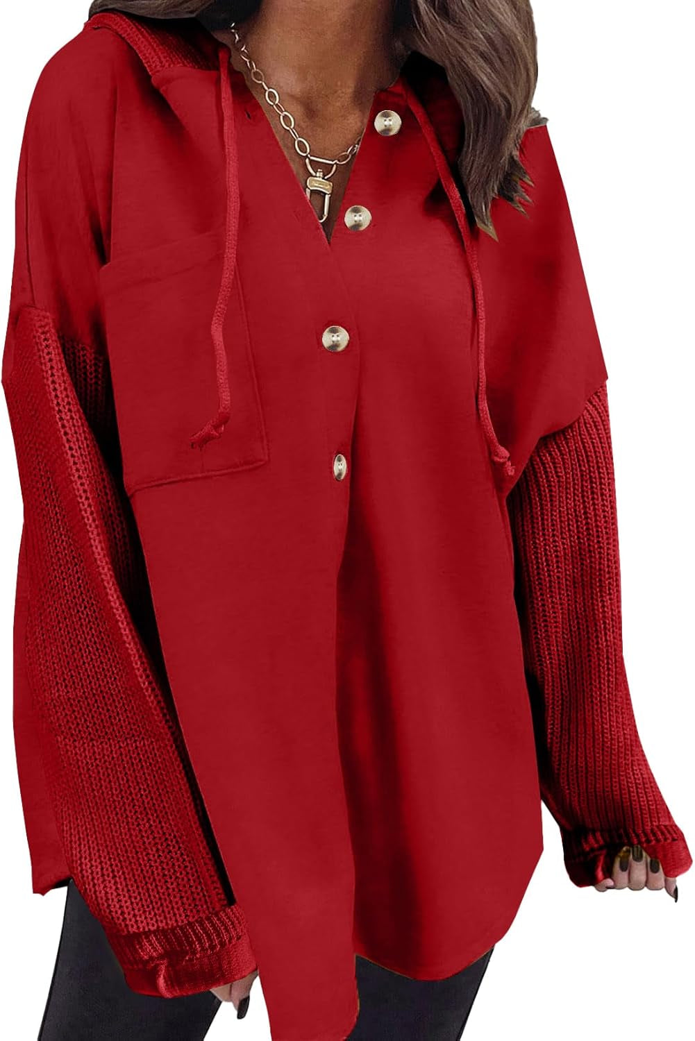 Oversized Sweatshirt for Women Loose Fit Casual Long Sleeve Button Hooded Sweatshirts Hoodies with Pocket