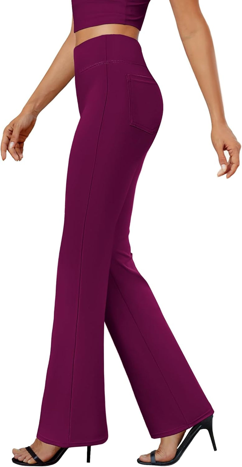 Womens Bootcut Dress Pants Business Casual Work Pants with Pockets High Waist Stretchy Trousers Pull on Office Slacks