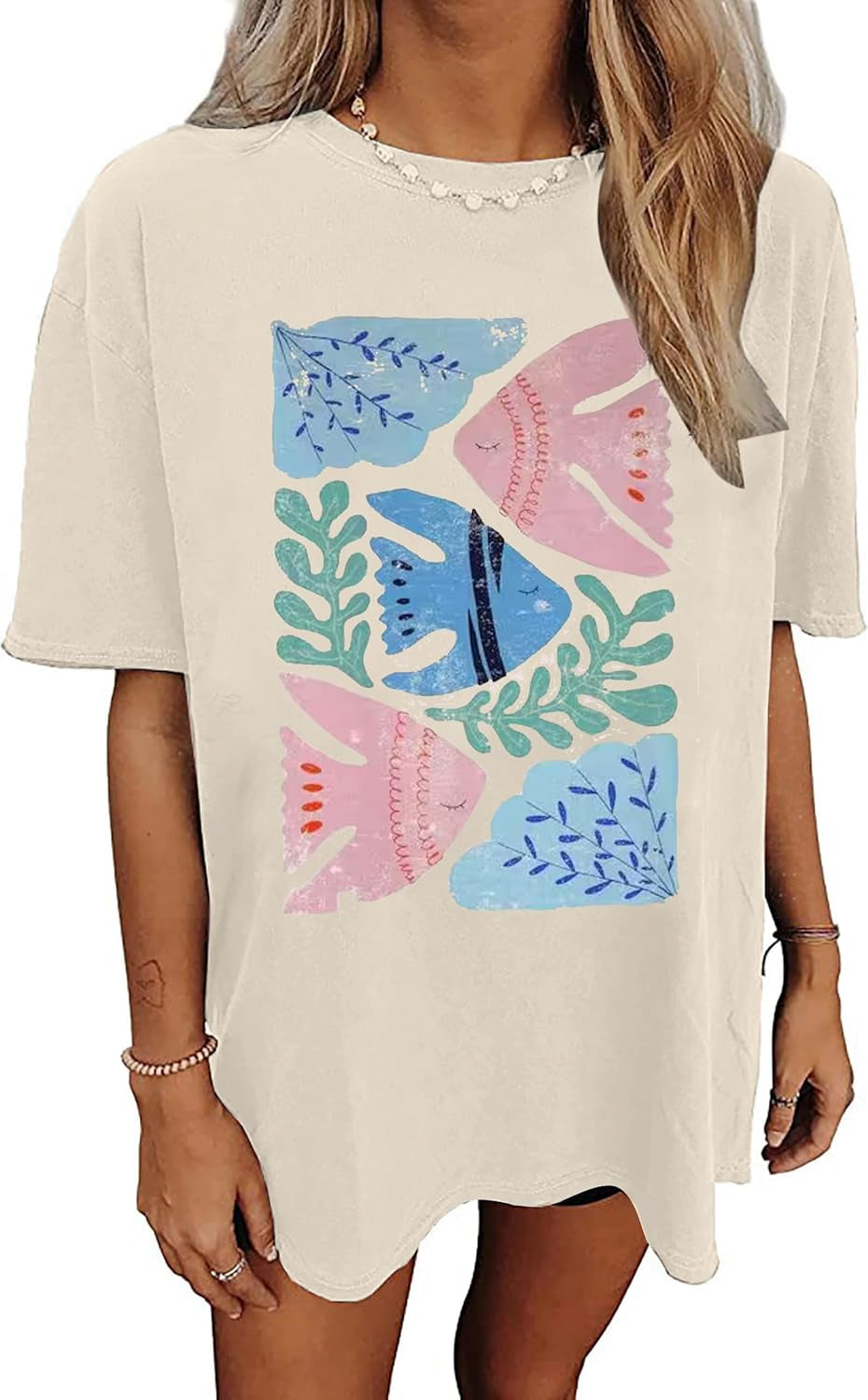 Oversized Tshirts for Women Wildflower Graphic Tees Hiking Crewneck Short Sleeve Clothes Casual Loose Hawaii Tops