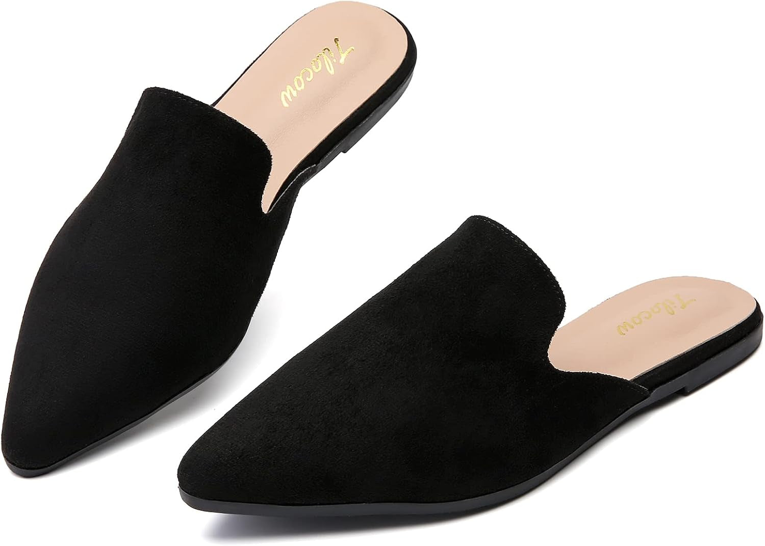 Mules for Woman Comfortable Pointed Toe Backless Loafers Flat Mule Business Casual Shoes Slides Slip On