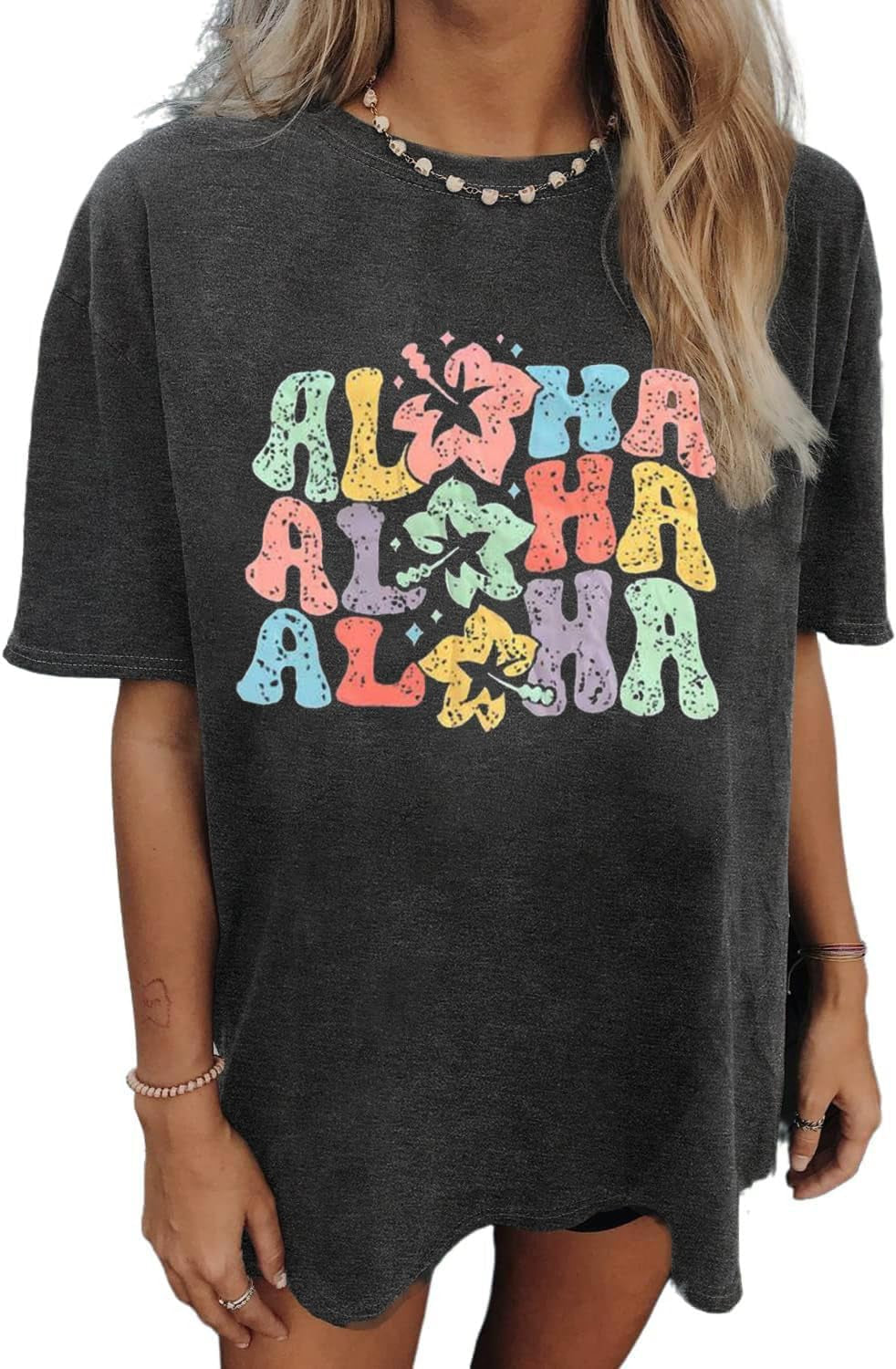 Oversized Tshirts for Women Wildflower Graphic Tees Hiking Crewneck Short Sleeve Clothes Casual Loose Hawaii Tops