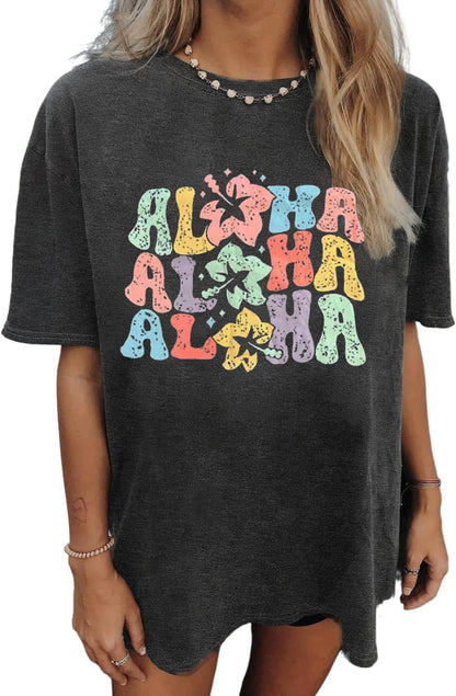 Oversized Tshirts for Women Wildflower Graphic Tees Hiking Crewneck Short Sleeve Clothes Casual Loose Hawaii Tops