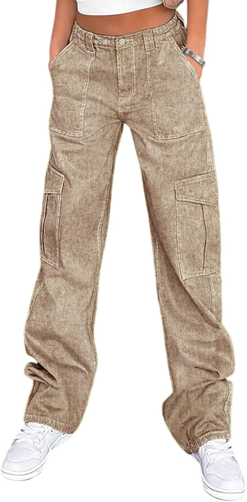Cargo Pants for Women High Waisted Casual Pants Baggy Stretchy Wide Leg Y2K Streetwear with 6 Pockets