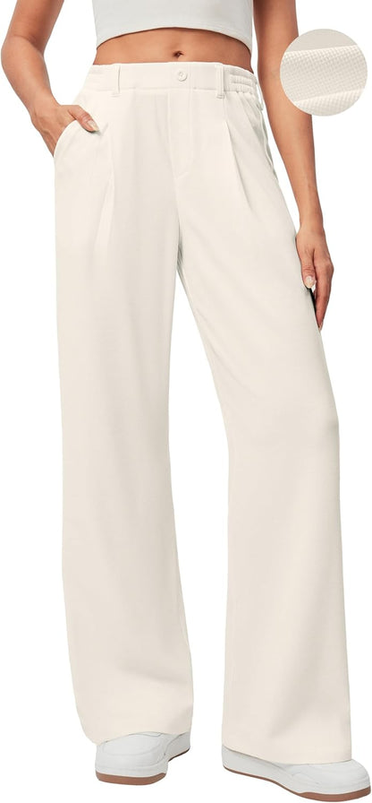 Wide Leg Pants Woman Stretchy Work Dress Pants Women Pull on Business Casual Slacks Trousers Fall Outfits 26"/28"