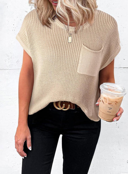 Women'S Casual Short Sleeve Loose Tunic Tops Lightweight Knit Spring Pullover Sweater Blouses