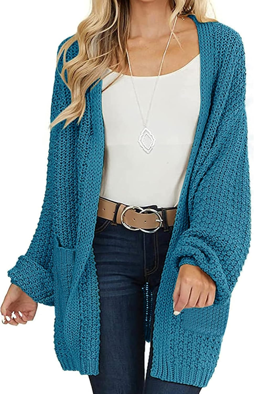 Women'S 2025 Fall Open Front Chunky Knit Sweater Oversized Lantern Sleeve Cardigan Outwear
