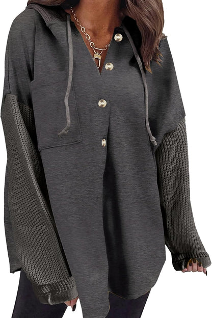 Oversized Sweatshirt for Women Loose Fit Casual Long Sleeve Button Hooded Sweatshirts Hoodies with Pocket