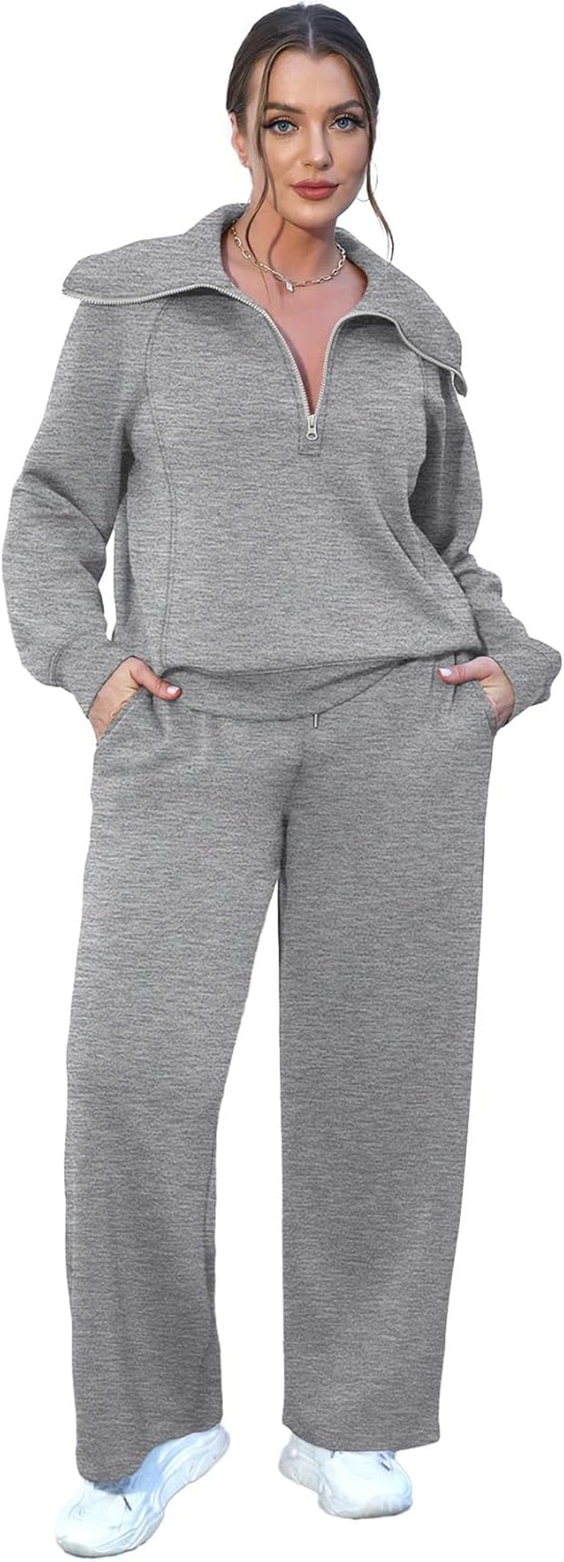 Lounge Sets for Women 2025 Half Zip Sweatshirt and Wide Leg Sweatpant 2 Piece Outfits Sweatsuit Tracksuit