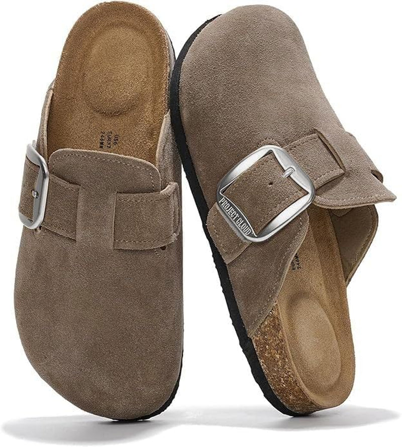 100% Genuine Leather Clogs for Women Shoes - Memory Foam Insole, Non-Slip & Natural Cork Footbed Arch Support Big Buckle Womens Clogs and Mules Footwear (Manchester)