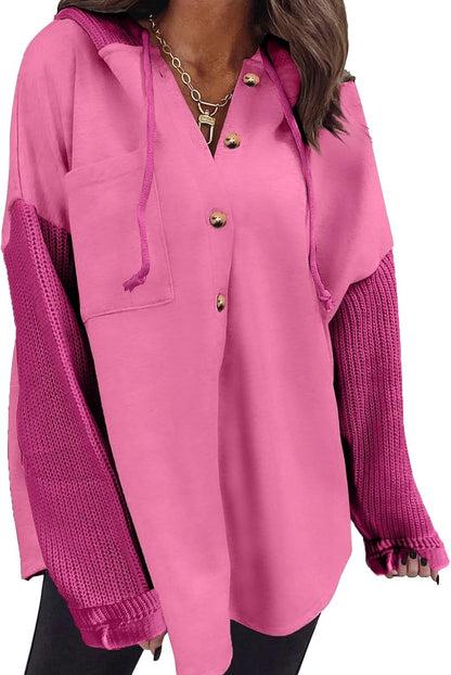 Oversized Sweatshirt for Women Loose Fit Casual Long Sleeve Button Hooded Sweatshirts Hoodies with Pocket