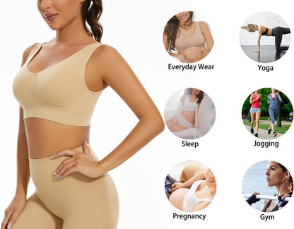 3-Pack Seamless Sports Bra Wirefree Yoga Bra with Removable Pads for Women