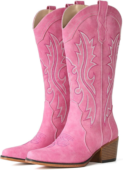 Cowboy Boots for Women Western Cowgirl Boots with Chunky Heel Mid Calf Snip Toe Ideal for Low Insteps