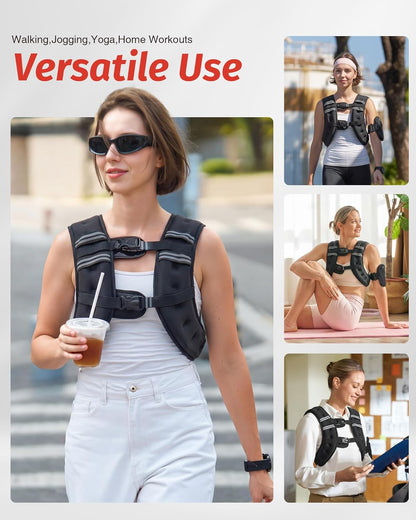 Weighted Vest, 6Lb/8Lb/12Lb/16Lb/20Lb/25Lb/30Lb Weight Vest with Reflective Stripe for Workout, Strength Training, Running, Fitness, Muscle Building, Weight Loss, Weightlifting