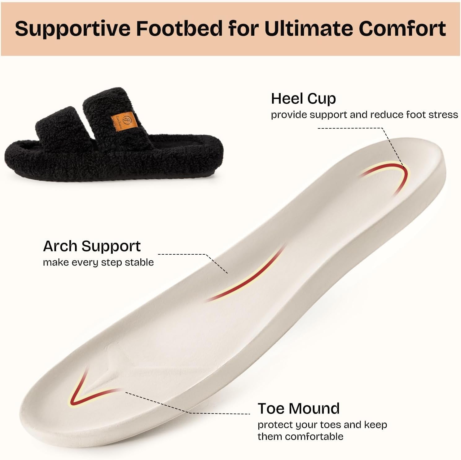 Womens Fuzzy Open-Toe Slippers Soft Comfy Memory Foam Indoor House Shoes