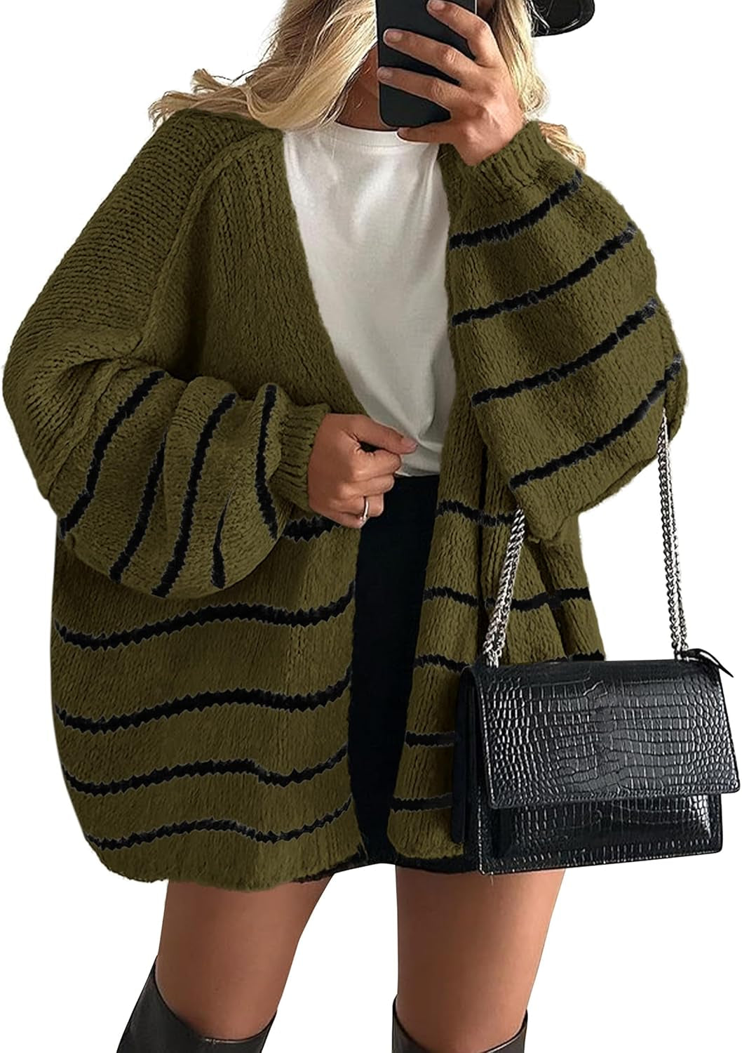 Womens Oversized Cardigan Sweaters 2026 Fall Long Lantern Sleeve Knit Open Front Lightweight Sweater