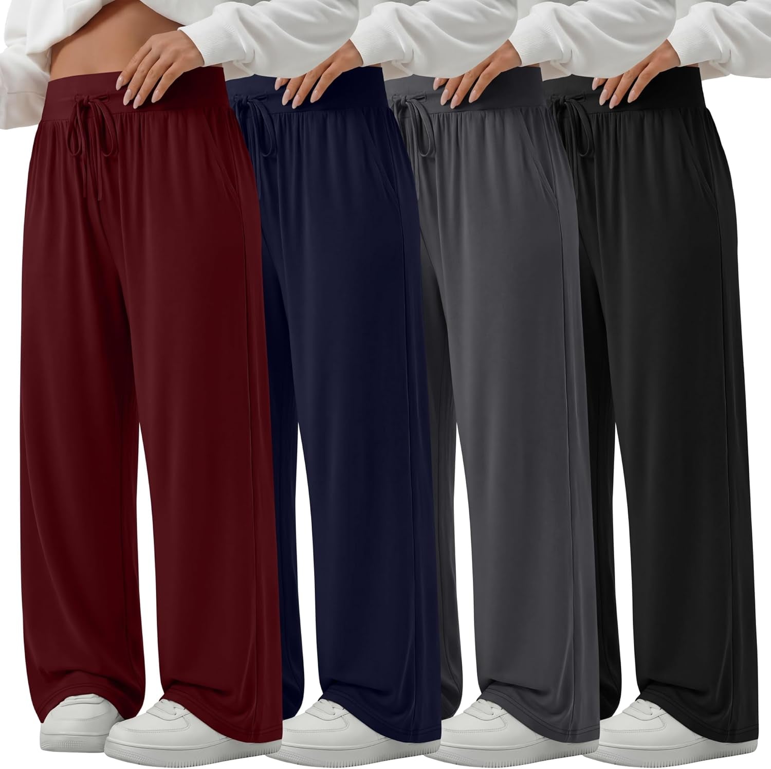 4 Pack Women'S plus Size Lounge Pants Wide Leg Yoga Pants Drawstring Baggy Sweatpants Loose Casual Workout Jogger
