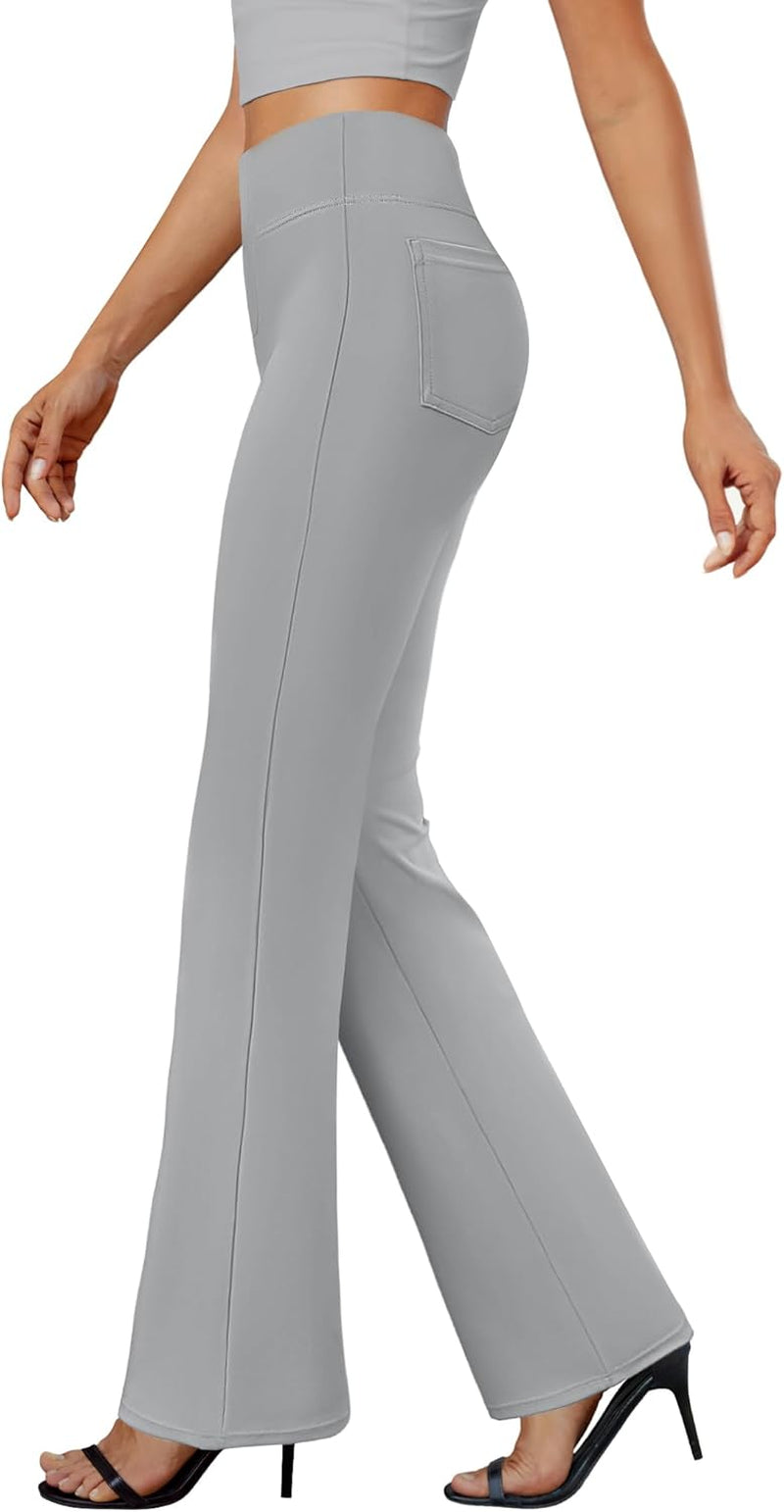 Womens Bootcut Dress Pants Business Casual Work Pants with Pockets High Waist Stretchy Trousers Pull on Office Slacks