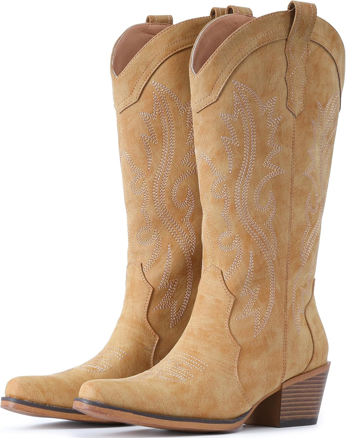 Cowboy Boots for Women Western Cowgirl Boots with Chunky Heel Mid Calf Snip Toe Ideal for Low Insteps