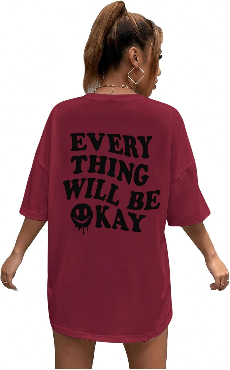 Women'S Oversized T Shirts Graphic Tees Letter Print Casual Trendy Summer Loose Tops