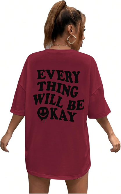 Women'S Oversized T Shirts Graphic Tees Letter Print Casual Trendy Summer Loose Tops