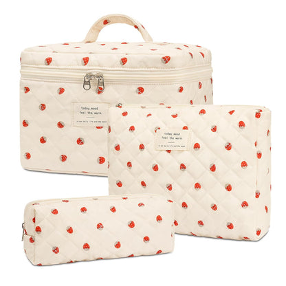 Makeup Bag,Quilted Cosmetic Bag,Large Floral Make up Bag for Women,Cotton Makeup Bag Set,Flower Travel Toiletry Bag