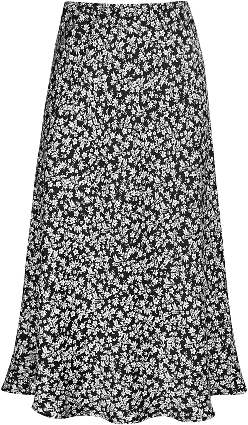 Women'S Satin High Waist Hidden Elasticized Waistband Flared Casual a Line Midi Skirt