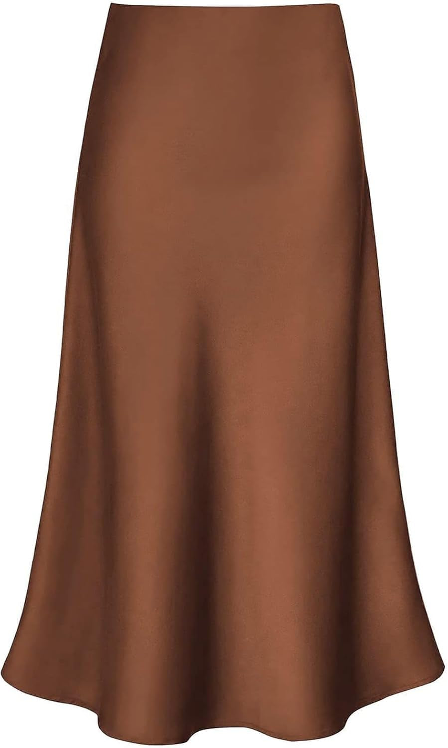 Women'S Satin High Waist Hidden Elasticized Waistband Flared Casual a Line Midi Skirt