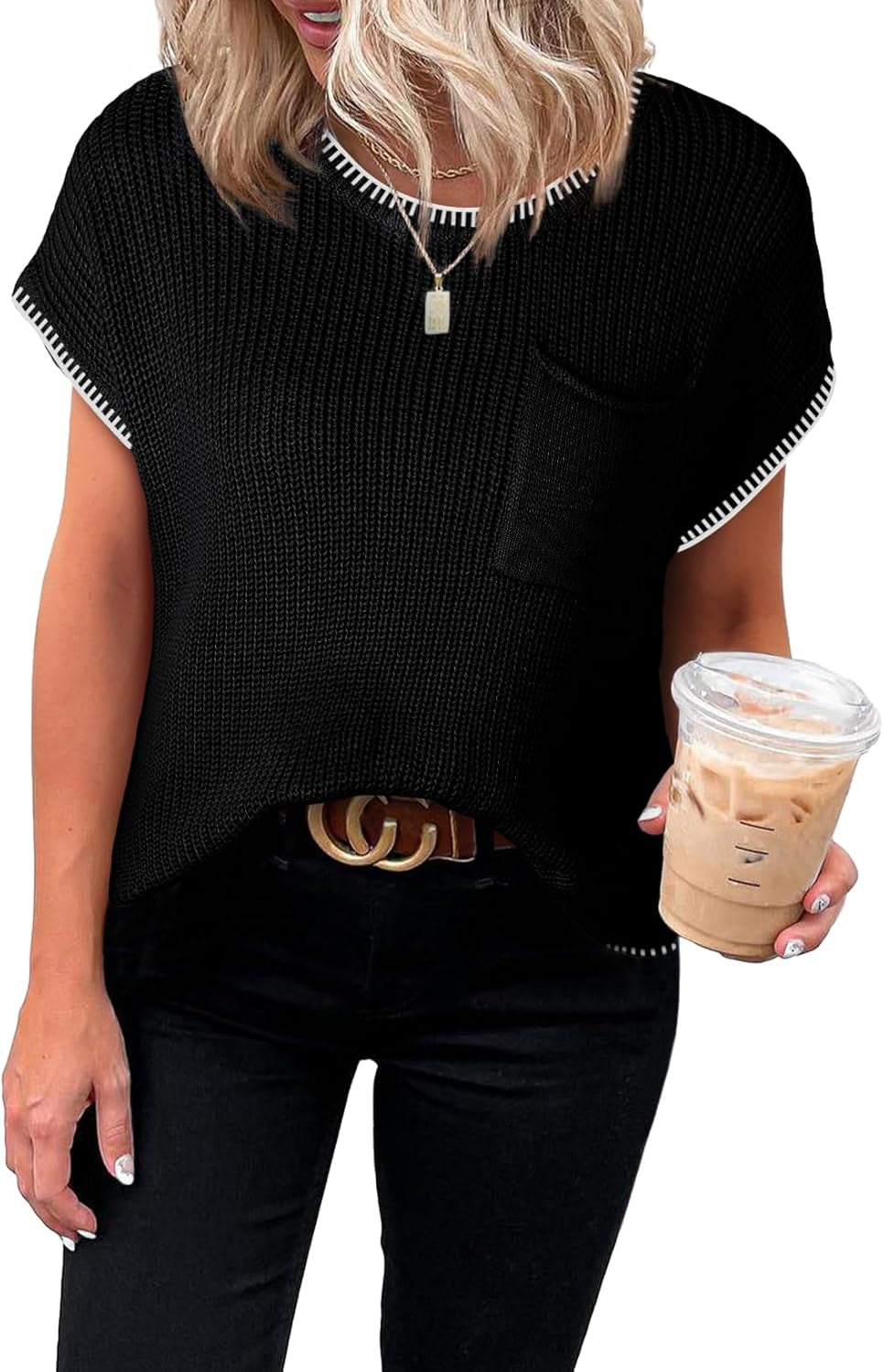 Women'S Casual Short Sleeve Loose Tunic Tops Lightweight Knit Spring Pullover Sweater Blouses