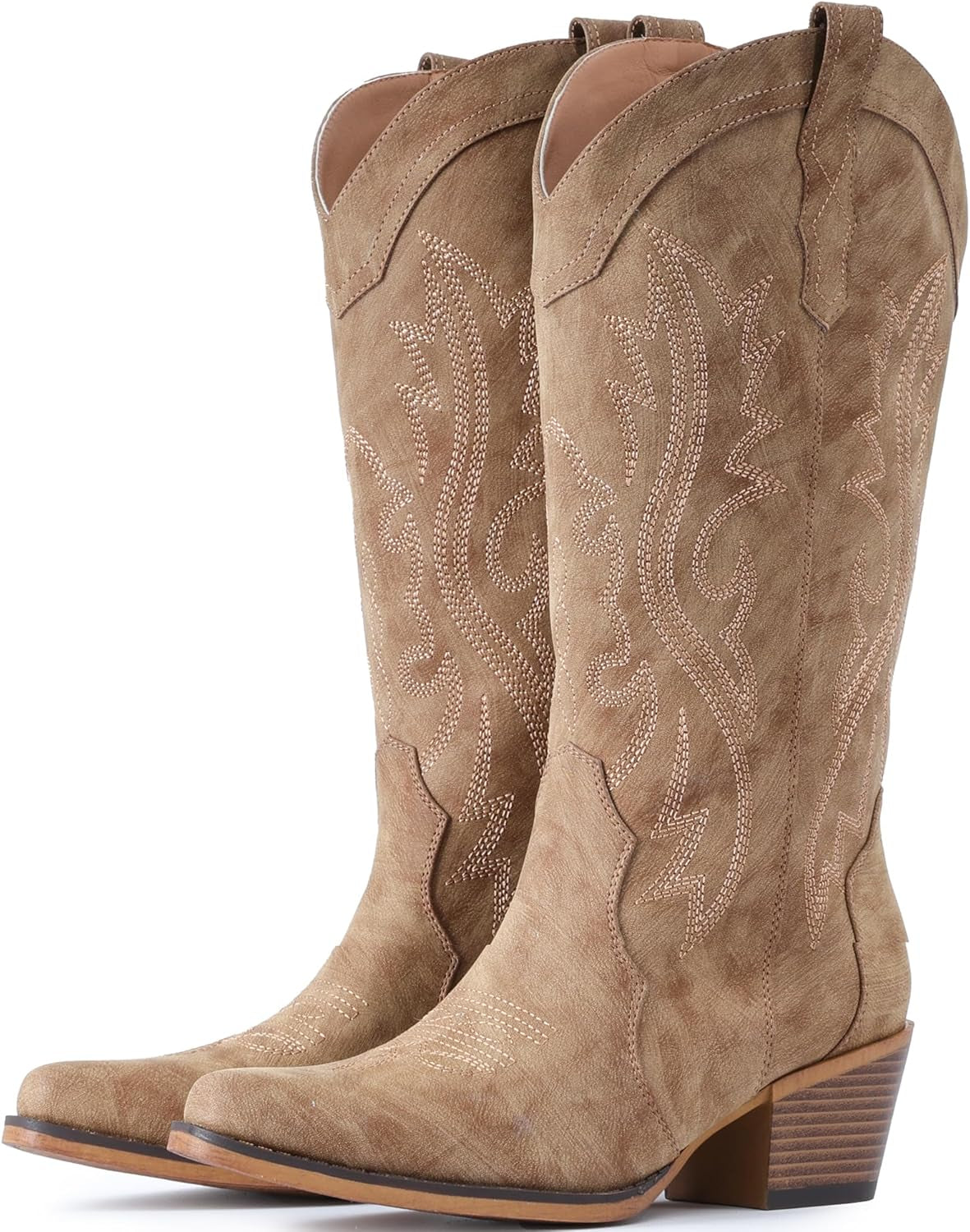 Cowboy Boots for Women Western Cowgirl Boots with Chunky Heel Mid Calf Snip Toe Ideal for Low Insteps