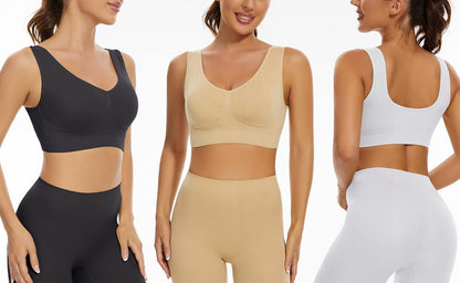 3-Pack Seamless Sports Bra Wirefree Yoga Bra with Removable Pads for Women