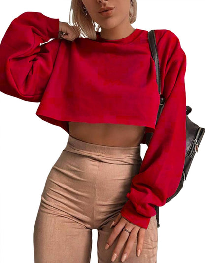 Women'S Crewneck Long Sleeve Crop Tops Workout Casual Pullover Loose Sweatshirts