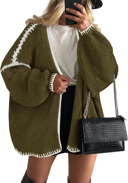 Womens Oversized Cardigan Sweaters 2026 Fall Long Lantern Sleeve Knit Open Front Lightweight Sweater