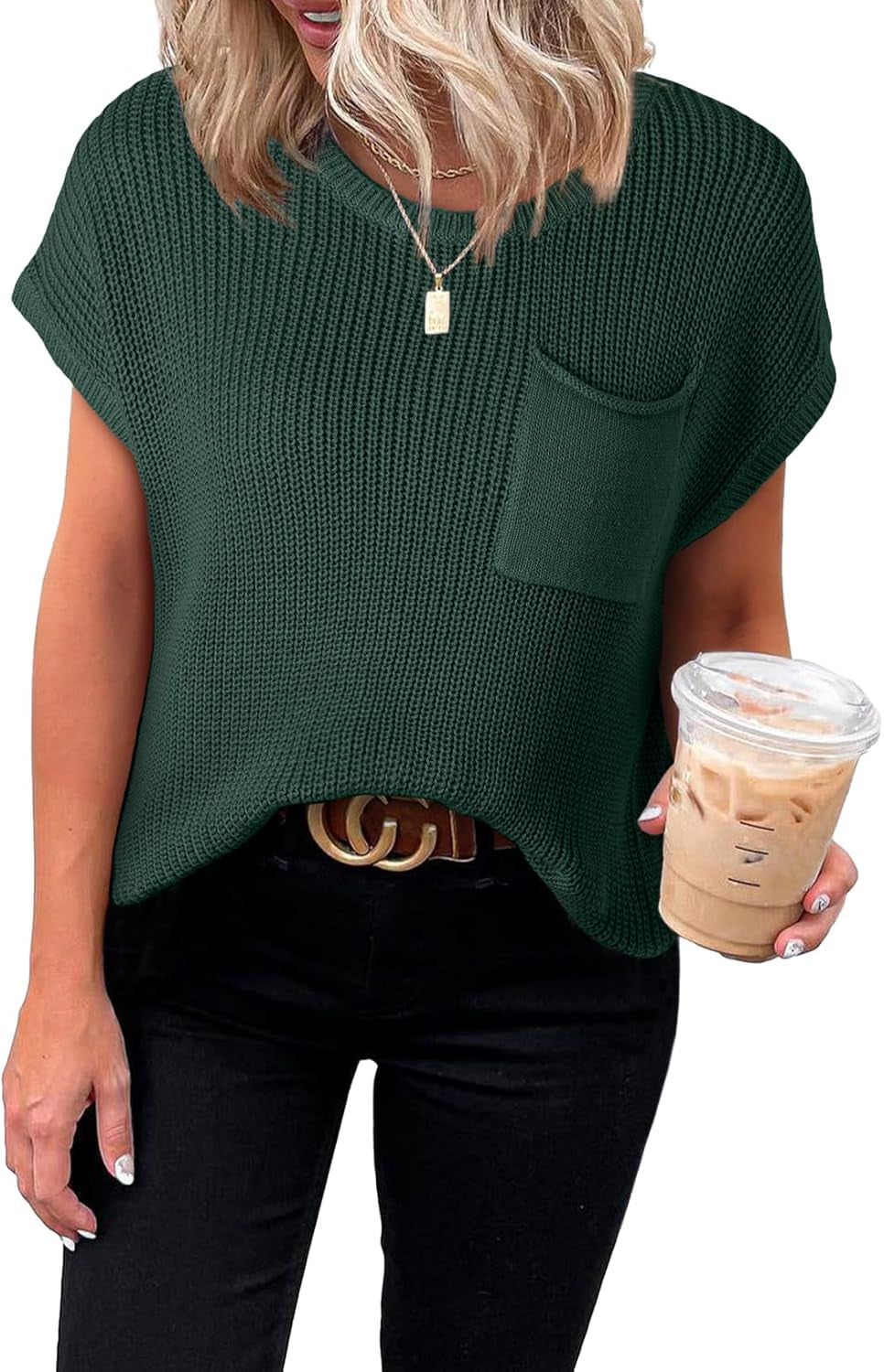 Women'S Casual Short Sleeve Loose Tunic Tops Lightweight Knit Spring Pullover Sweater Blouses