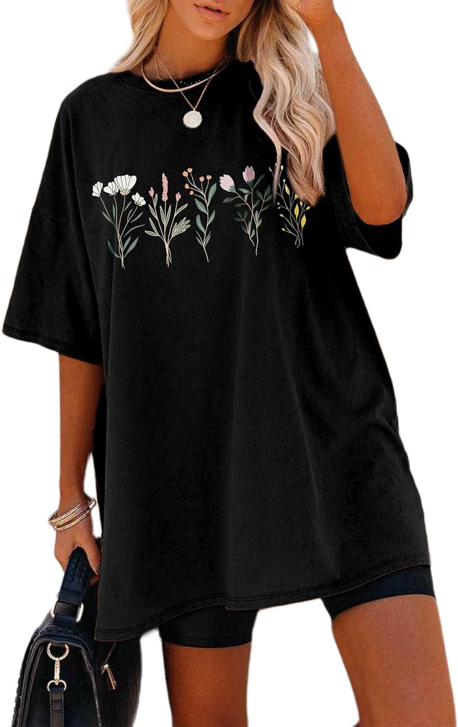 Women'S Casual Oversized T Shirt Short Sleeve Graphic Tee Letter Sun Moon Shirts