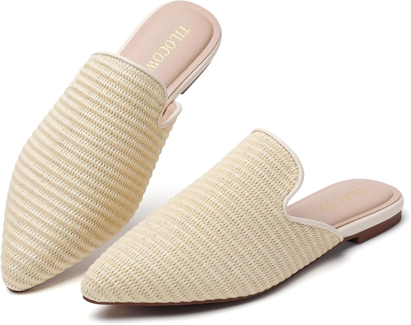 Mules for Woman Comfortable Pointed Toe Backless Loafers Flat Mule Business Casual Shoes Slides Slip On