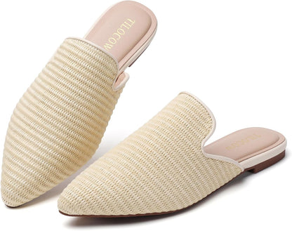Mules for Woman Comfortable Pointed Toe Backless Loafers Flat Mule Business Casual Shoes Slides Slip On