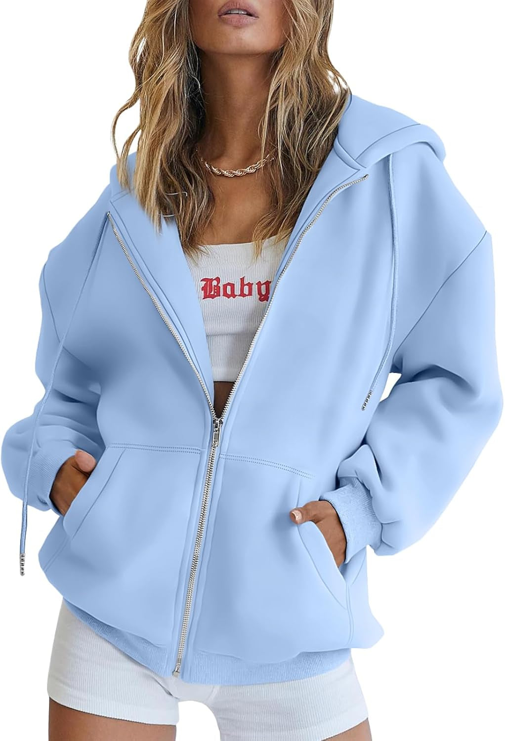 Womens Zip up Hoodies Oversized Sweatshirts Fall Fashion Spring Outfits Casual Jackets 2026 Winter Clothes